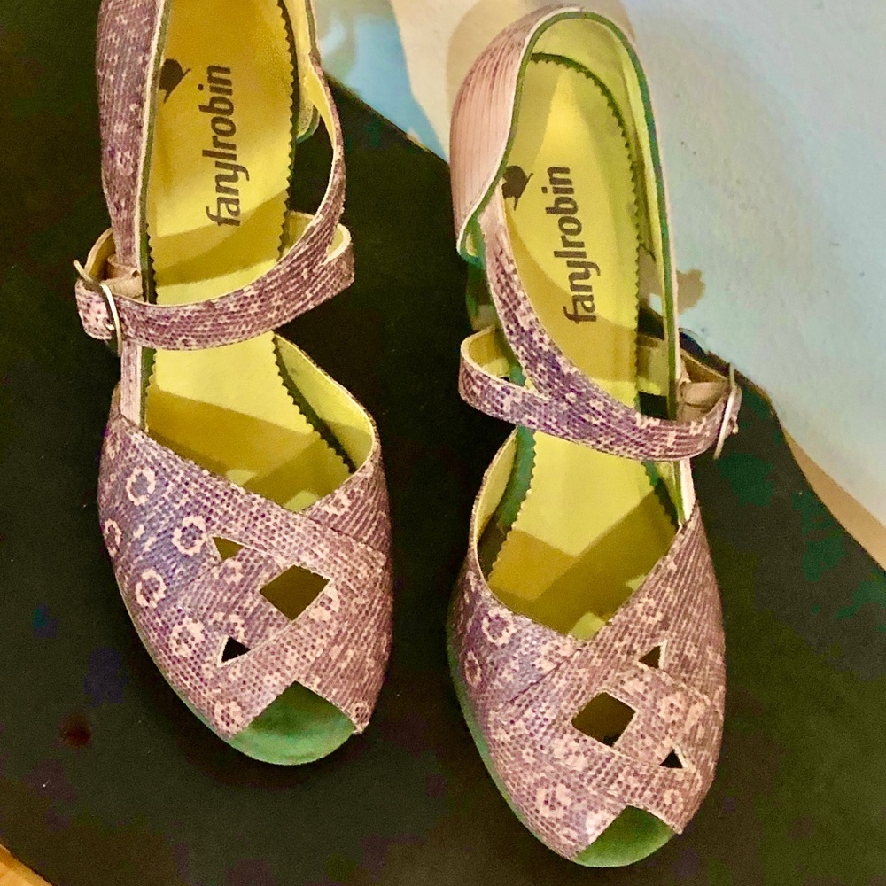 Faryl Robin 1940's Style Platform Pumps From Anthropology/ Pink, Green - 6.5M